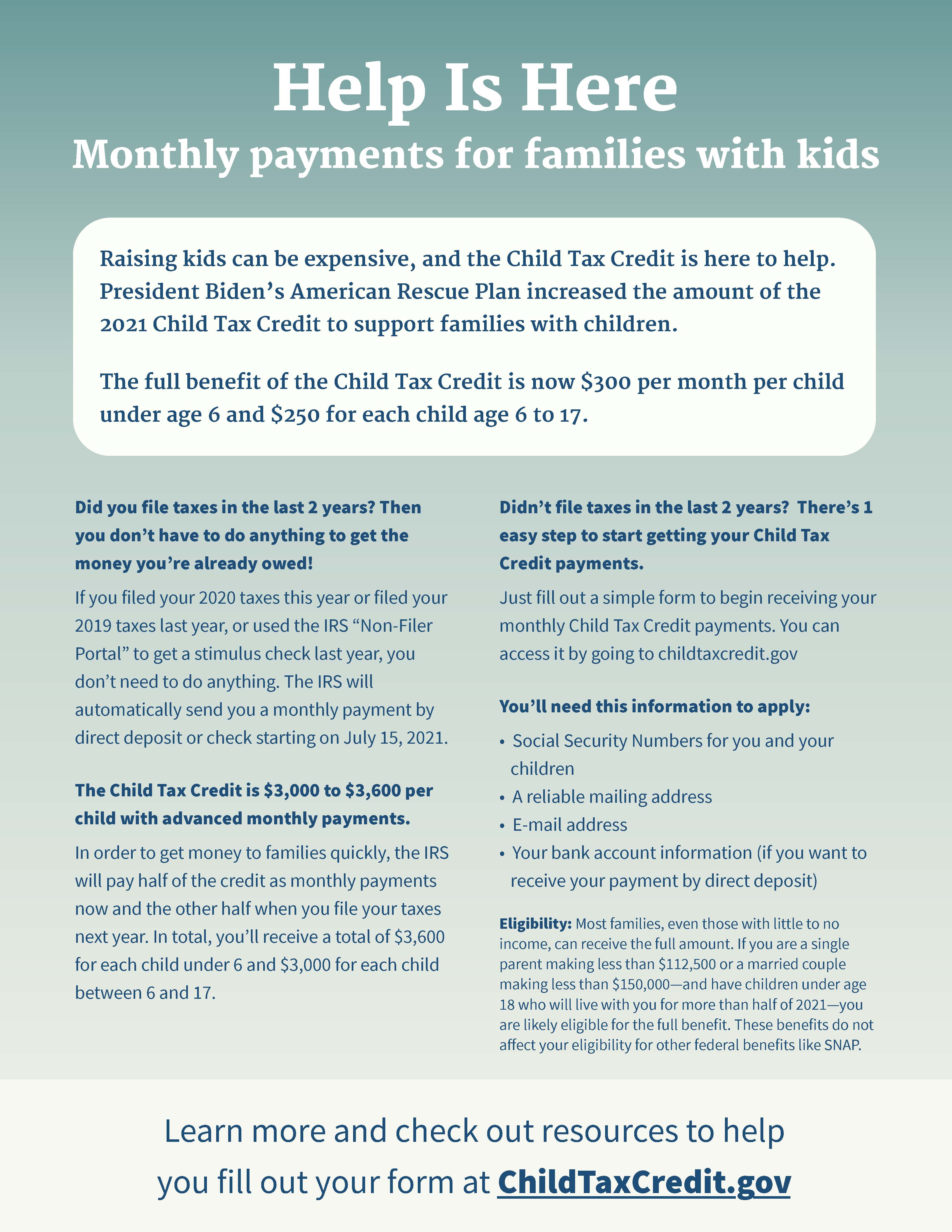 Help Is Here - Monthly Payments for families with kids